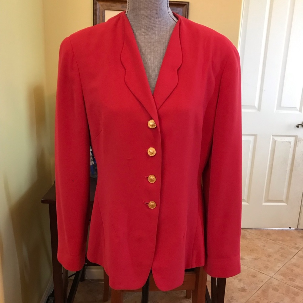 Tahari Coral Red Blazer, Polyester, Size 12